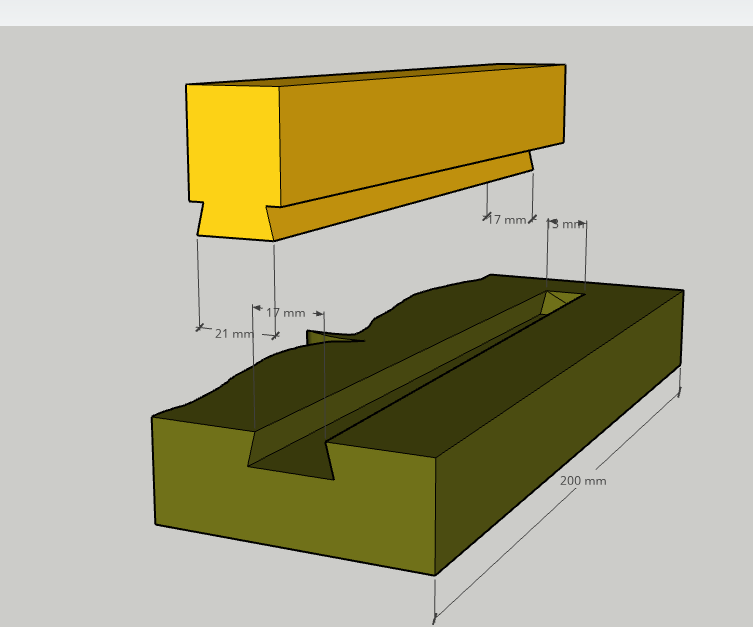 double-breasted dovetail joint partially embedded - oboustrabbý rybinový svlak částečně zapuštěný