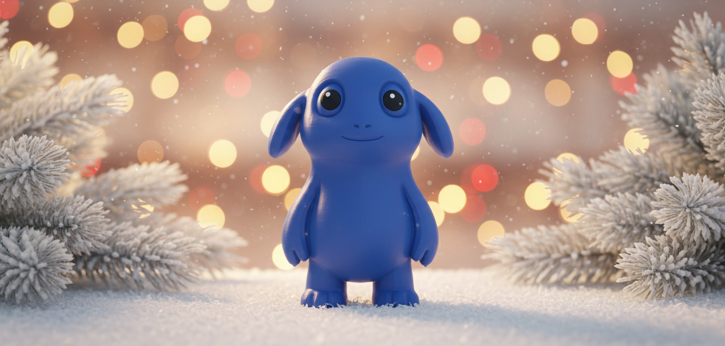 Smiling Blue Monster with Droopy Ears Figure