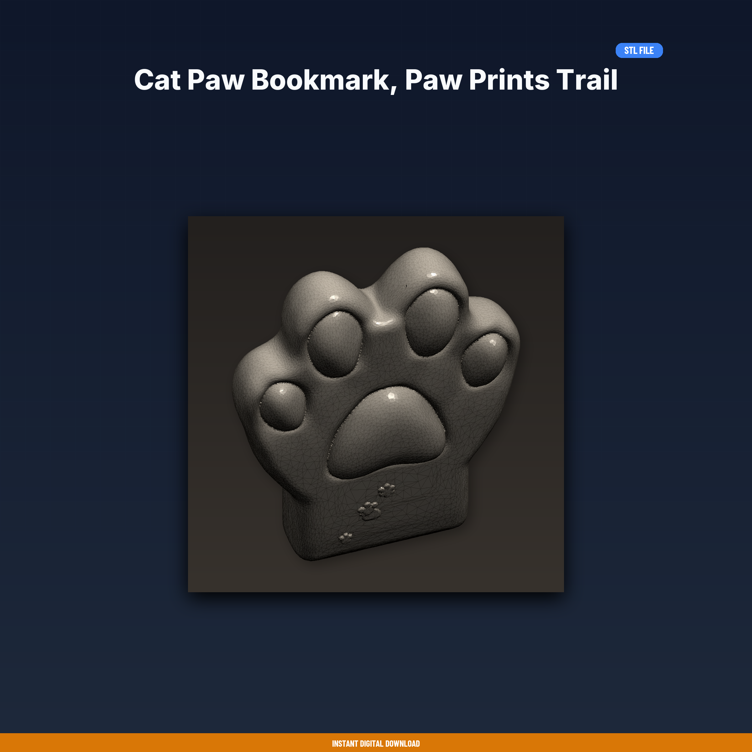 Cat Paw Bookmark, Paw Prints Trail Down Page, Cute Kawaii, Cat Lover - 3D Printable STL File