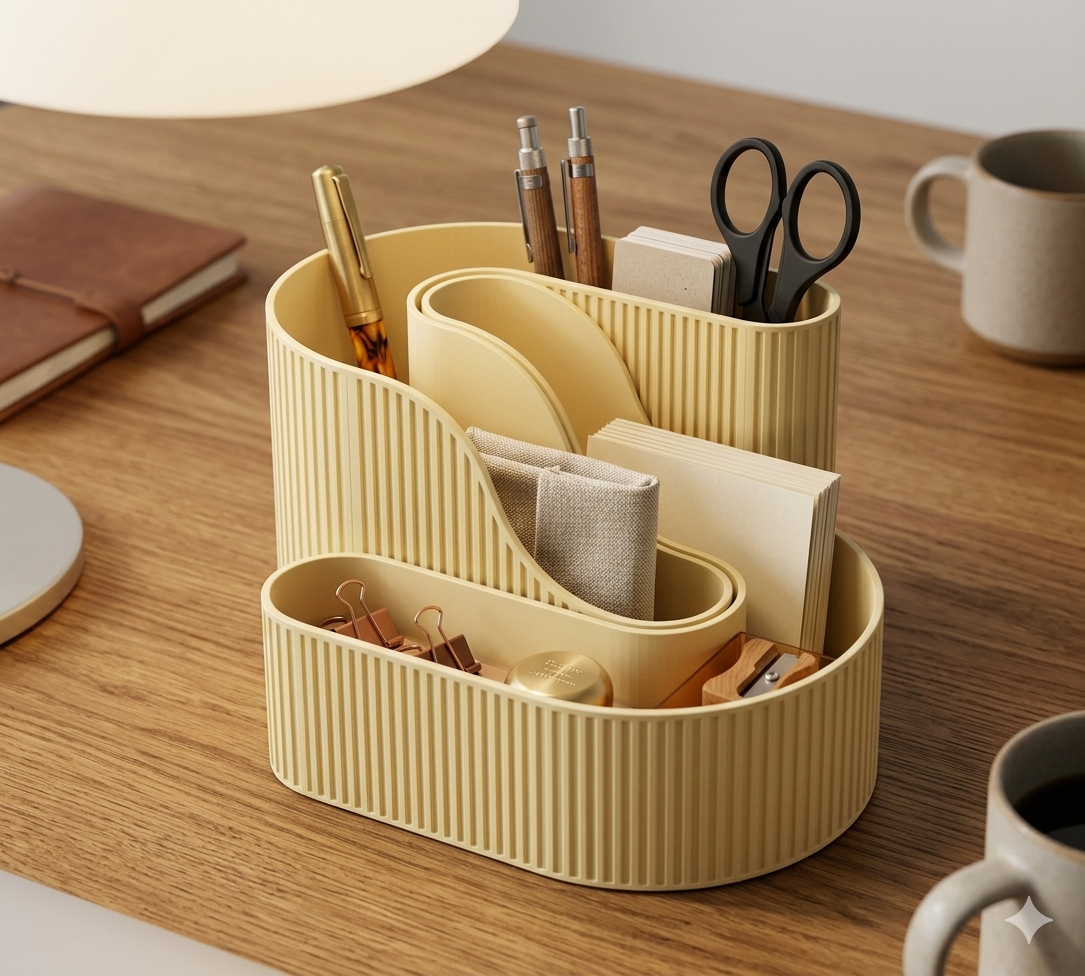 Organic Fluted Desk Organizer - Minimalist Stationery Holder