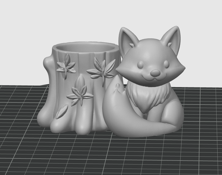 Autumn fox with leaf decorated tree stump - cute 3D organizer, container / box / penholdder/ pencilholder