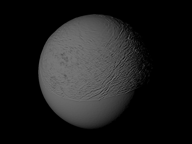 Titania with approximate topography scaled one in ten million