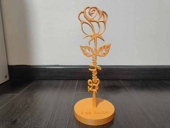 Valentine rose with text in stem and named stands