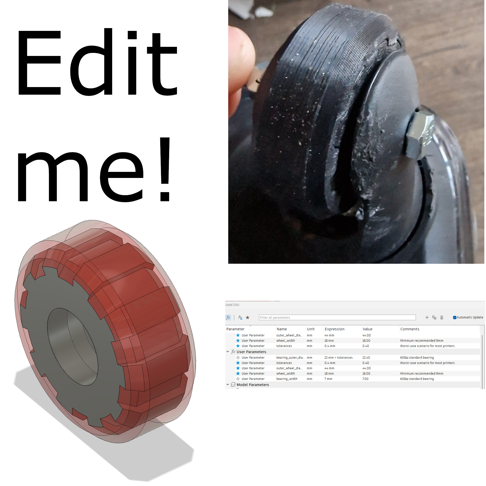 Customizable 2-Part Suitcase Wheel with Bearing