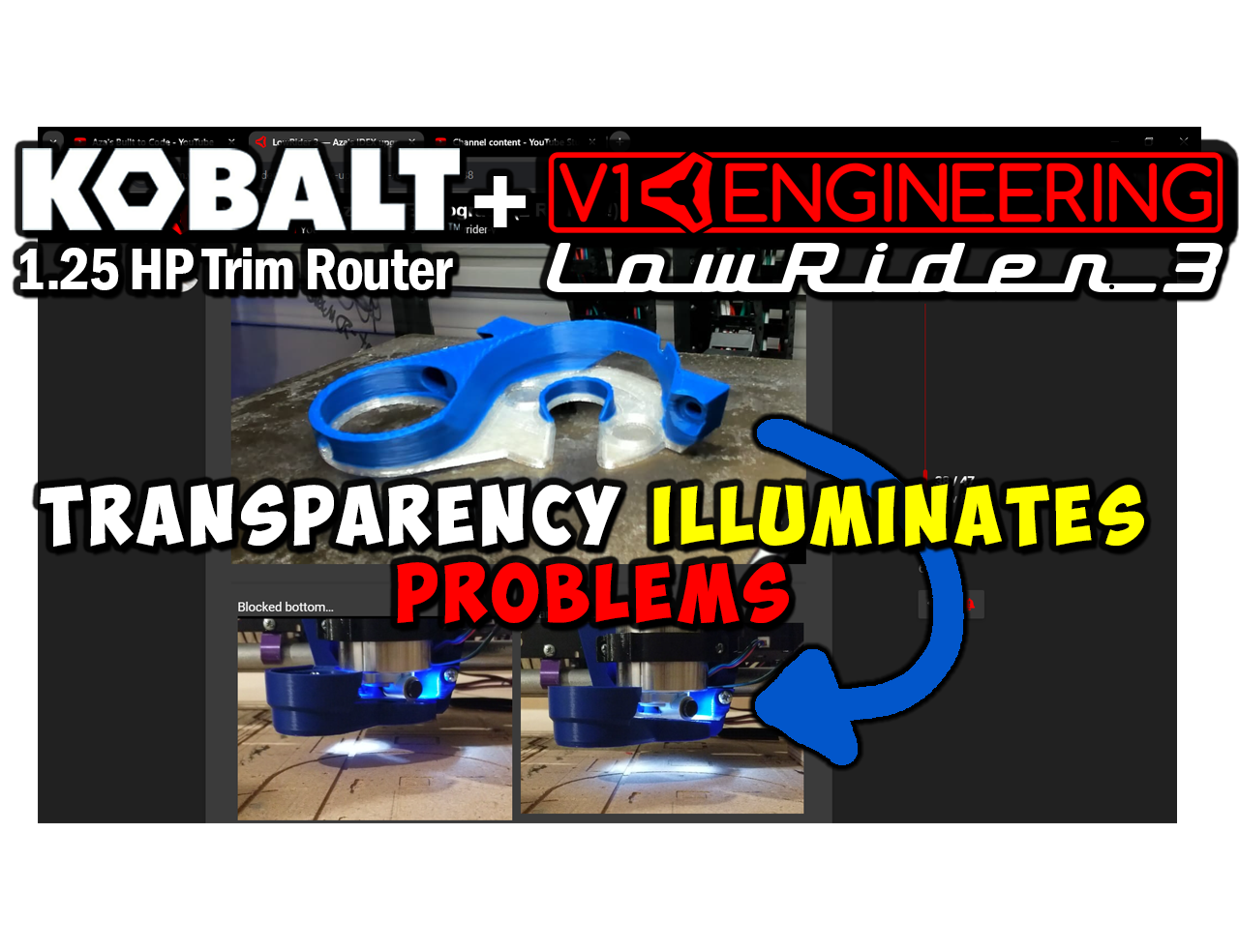 Kobalt Router LR3 Mount for Transparent PLA/PETG