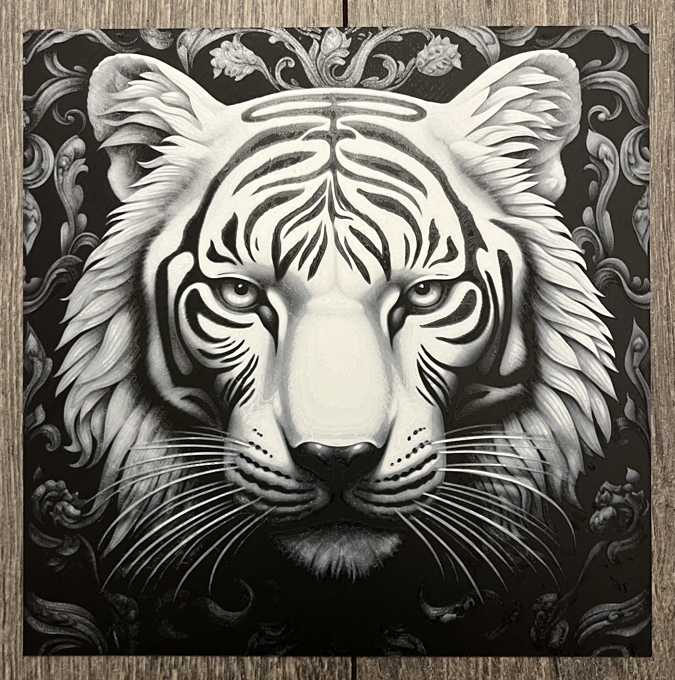 Op-Art White Tiger Portrait (Filament Painting)