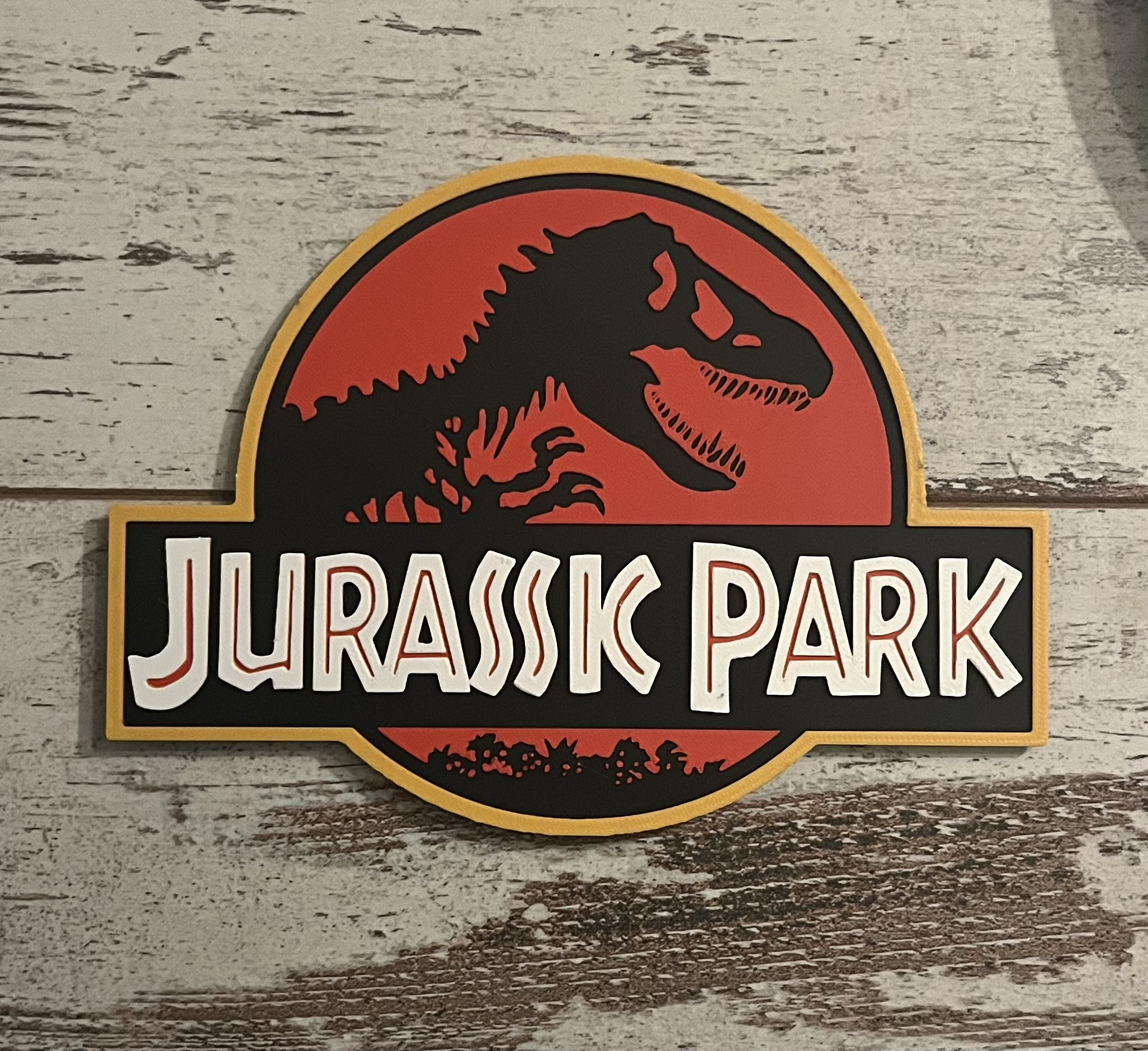 Jurassic Park logo badge (fan art swap at layer height)
