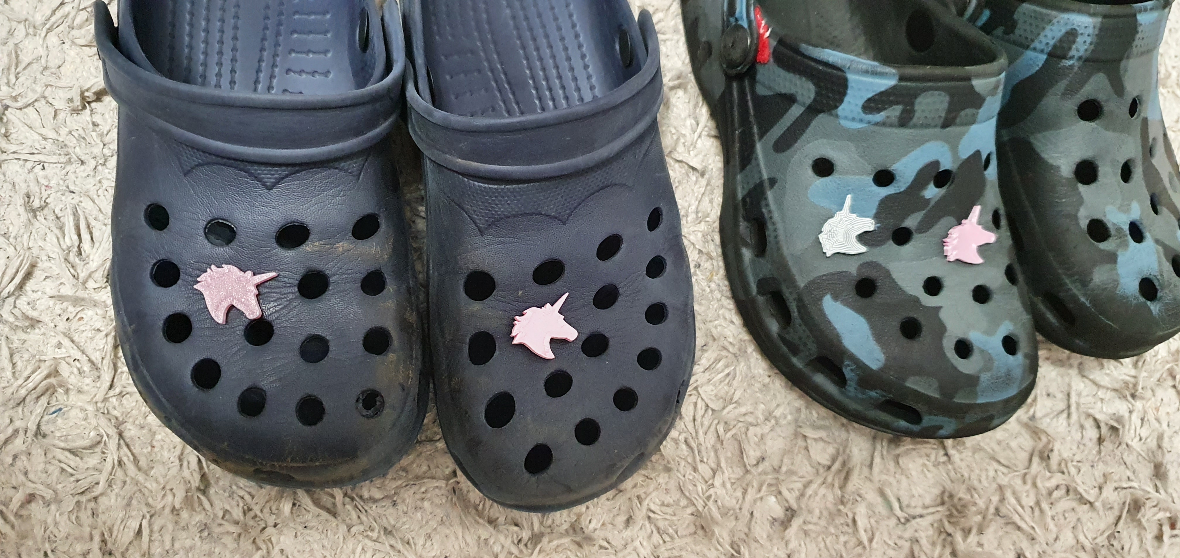Crocs (and crocs replica) charm - harley qeeen hammer and unicorns + skulls