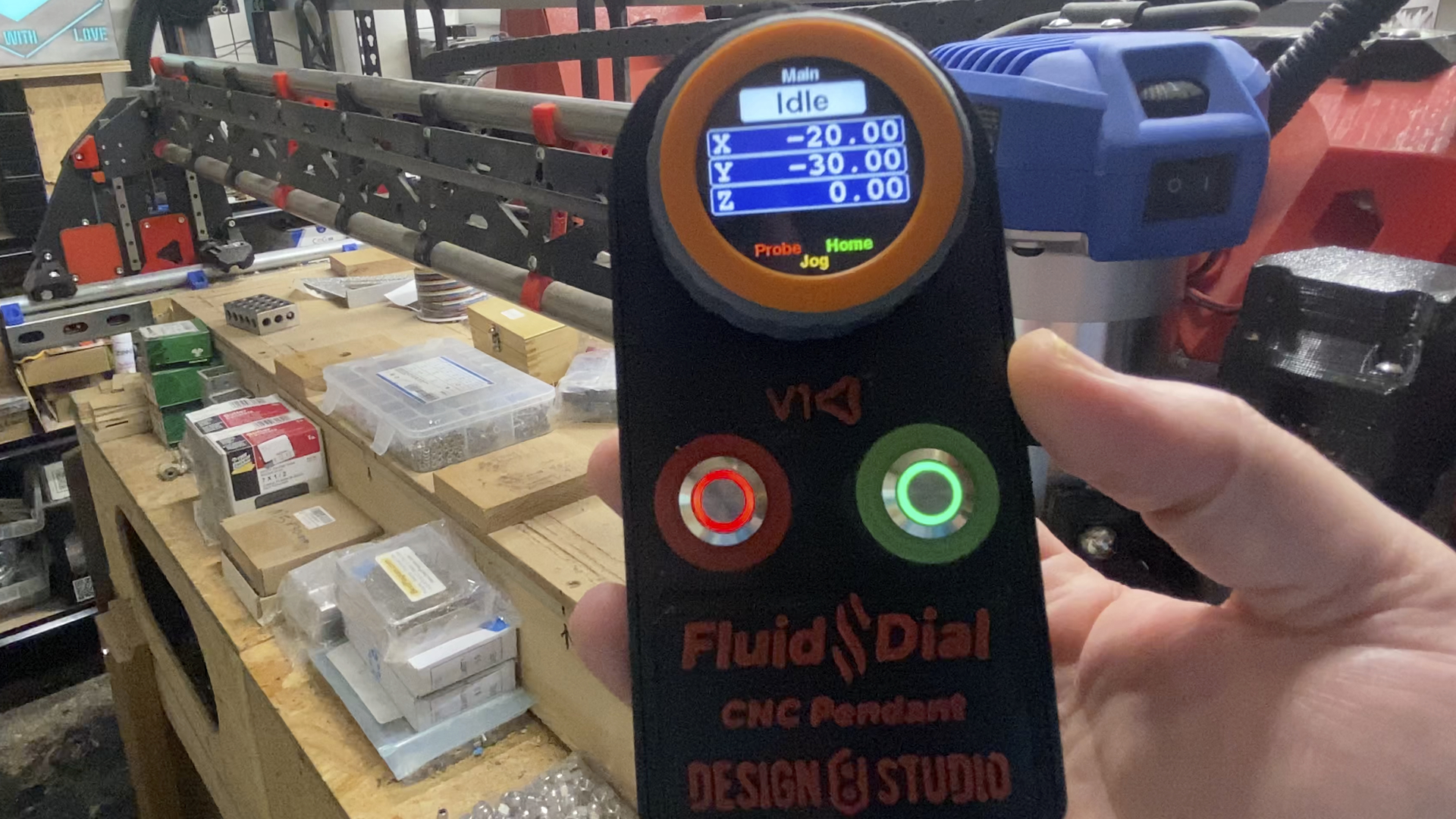 Case for "Fluid Dial" CNC pendant for FluidNC based on M5 Stack Dial, with printable logos, button highlights, etc, v1.0