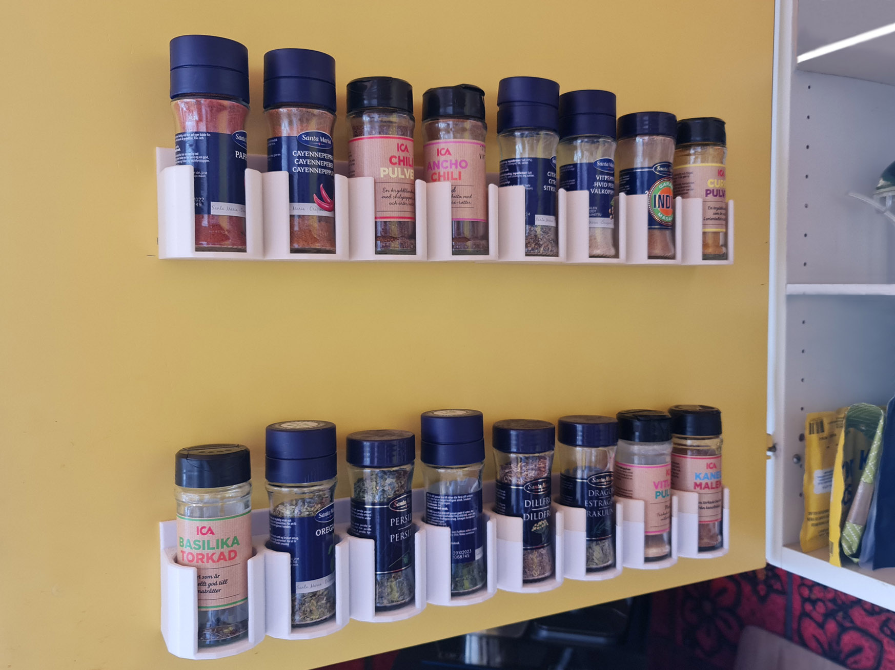 Spice rack for wall cabinet door