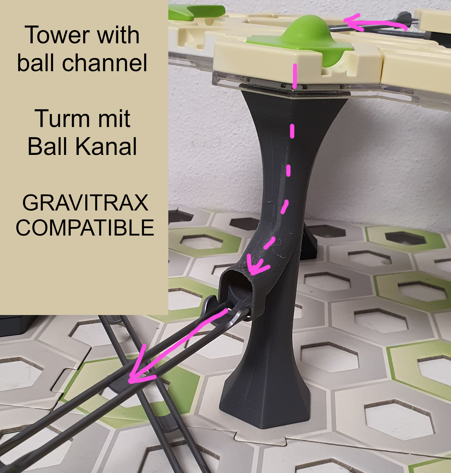 GRAVITRAX tower with marble track channel. Gravitrax kompatibel Turm mit Ball Kanal. Gravitrax Tunnel