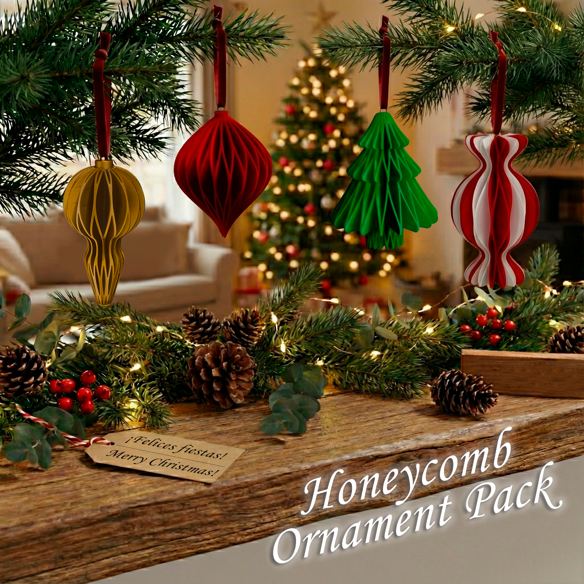 Honeycomb Christmas Ornaments Pack