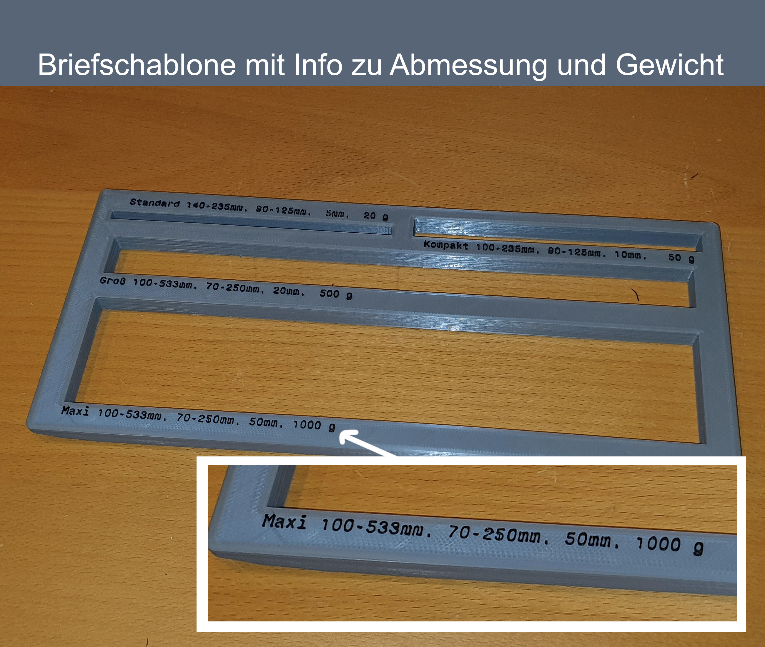 Brief Schablone Brieflehre Messgerät für Größe / Dicke der Briefe
