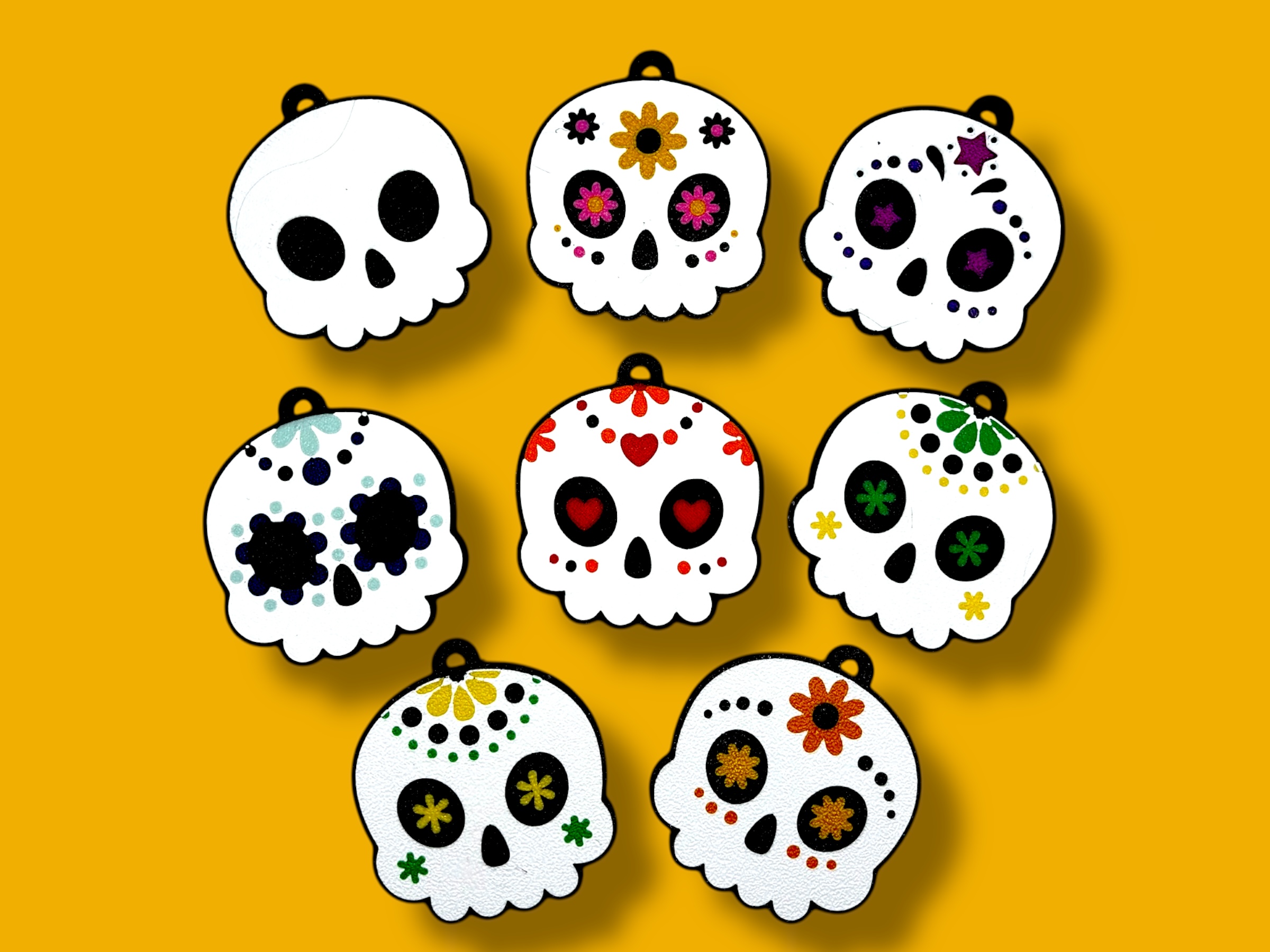 Día de los Muertos Sugar Skull Keychain Set – Colorful Floral Calavera Collection