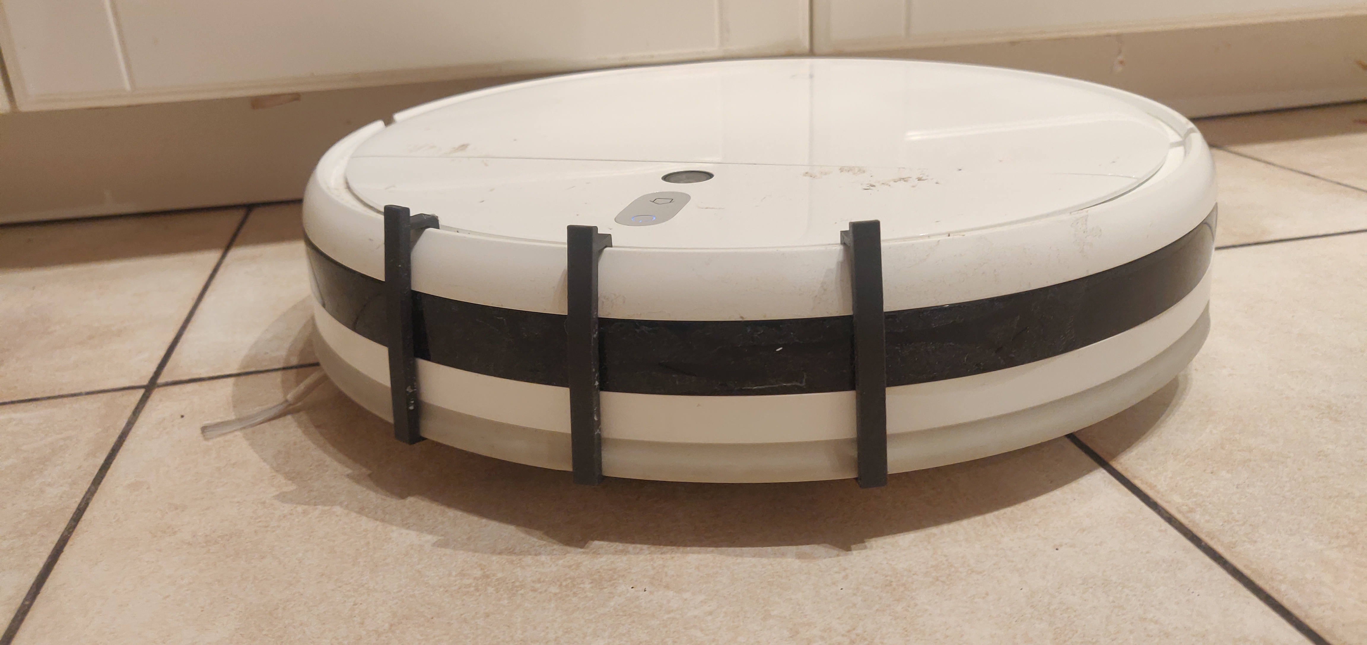 Bumper extension preventing XIAOMI MIJIA Robot Vacuum Cleaner 1C from getting stuck under kitchen's Ikea base cabinet frames