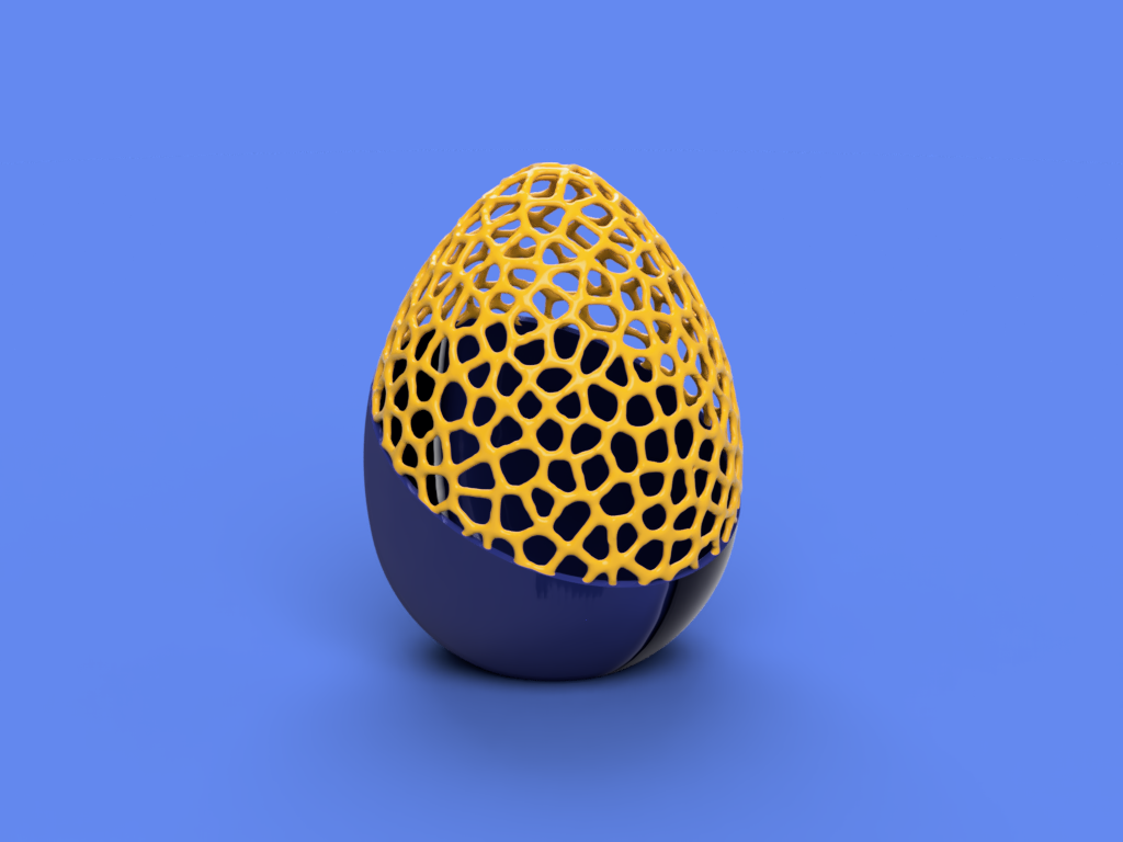 Partial Voronoi easter egg cut at an angle | Schräg geschnittenes teilweises Voronoi-Osterei
