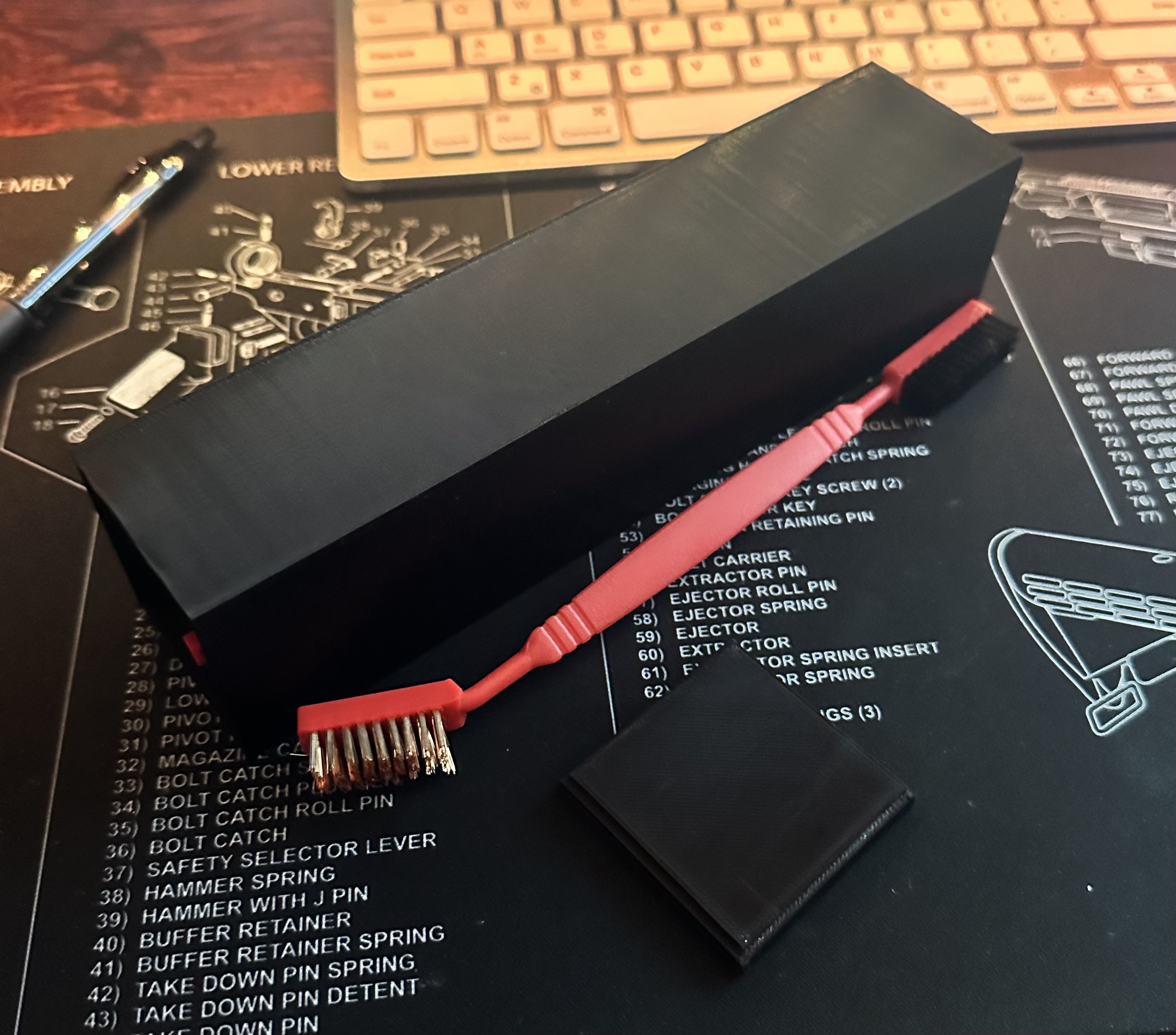 Container for storing gun cleaning brushes and other things.
