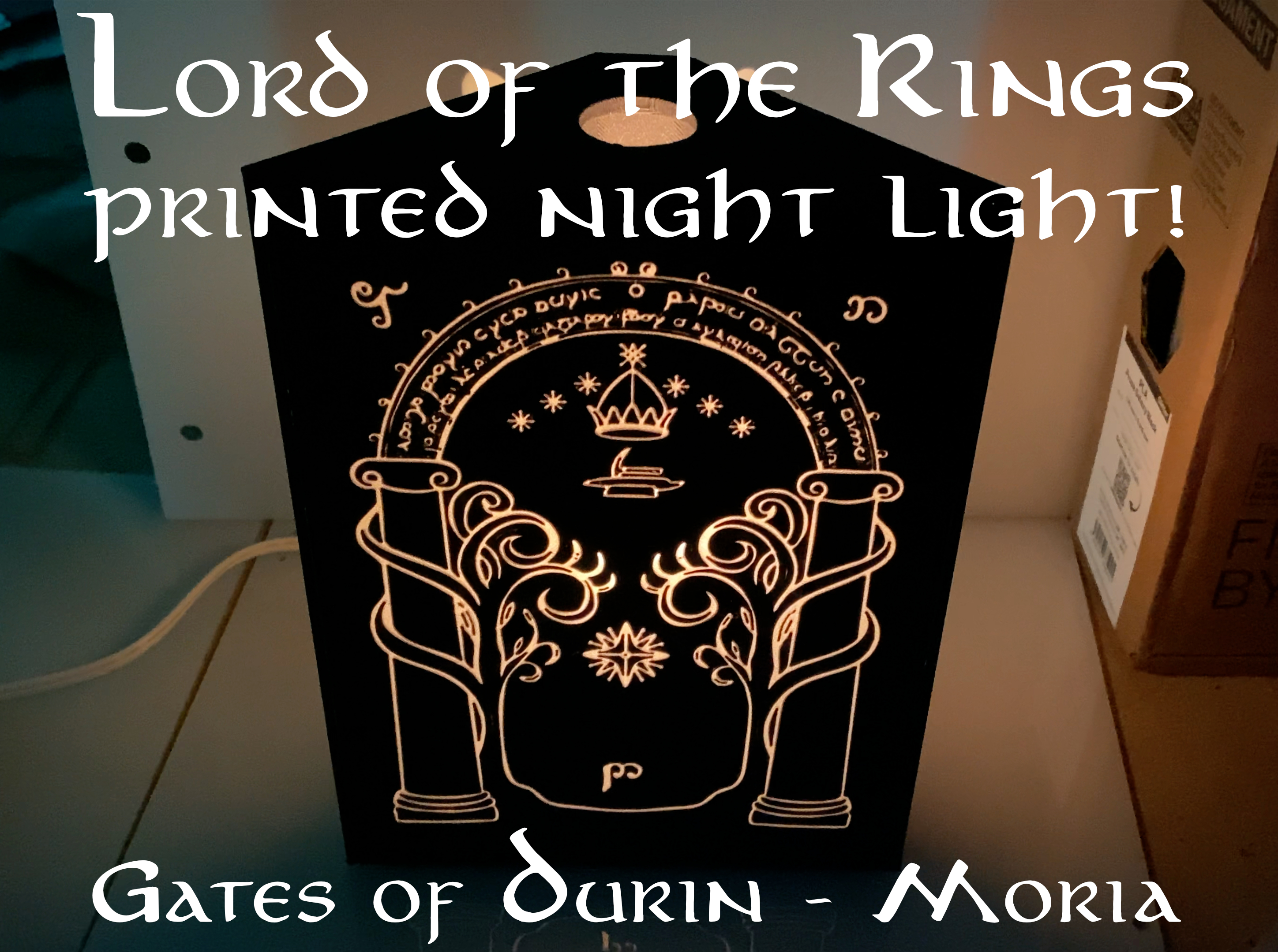 Lord of the Rings Night Light; Doors of Durin; Moria - 8" tall, with added liner, and light vents on sides & top