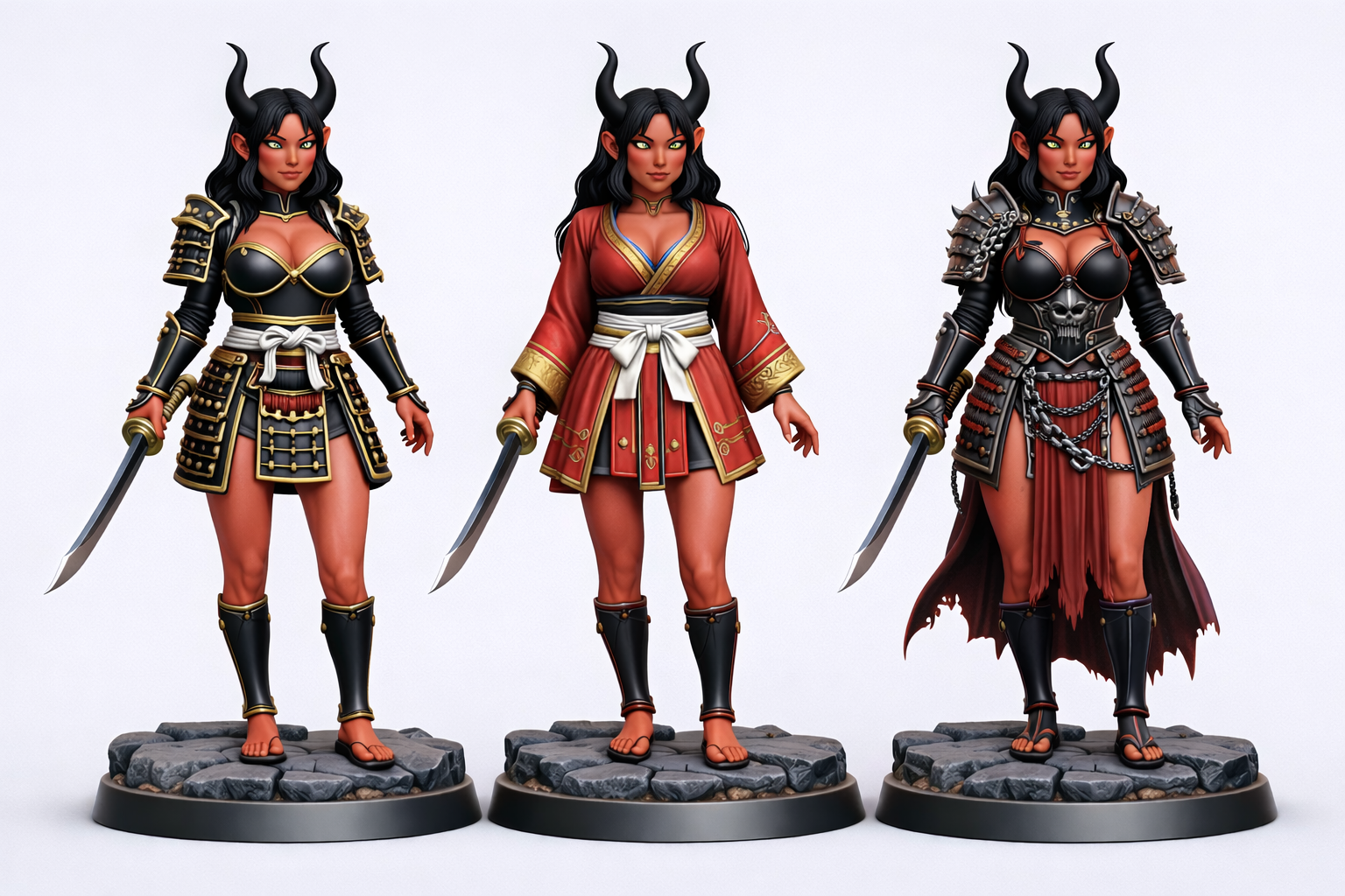Oni Samurai Élite - Trío de Guerreras Demoníacas (Pack 3 Figuras)