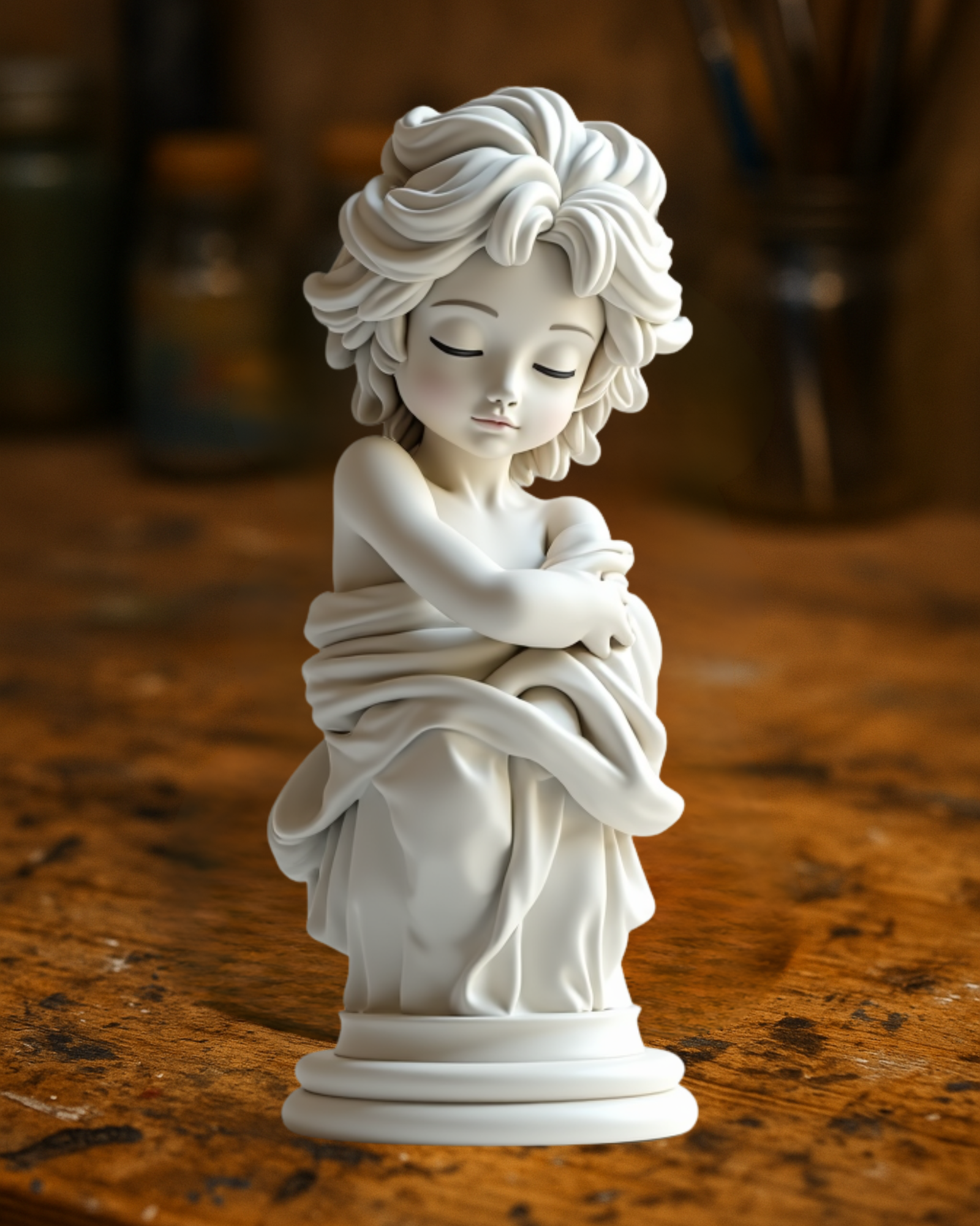 Elegant Sleeping Child Bust – Angelic Stylized Sculpture