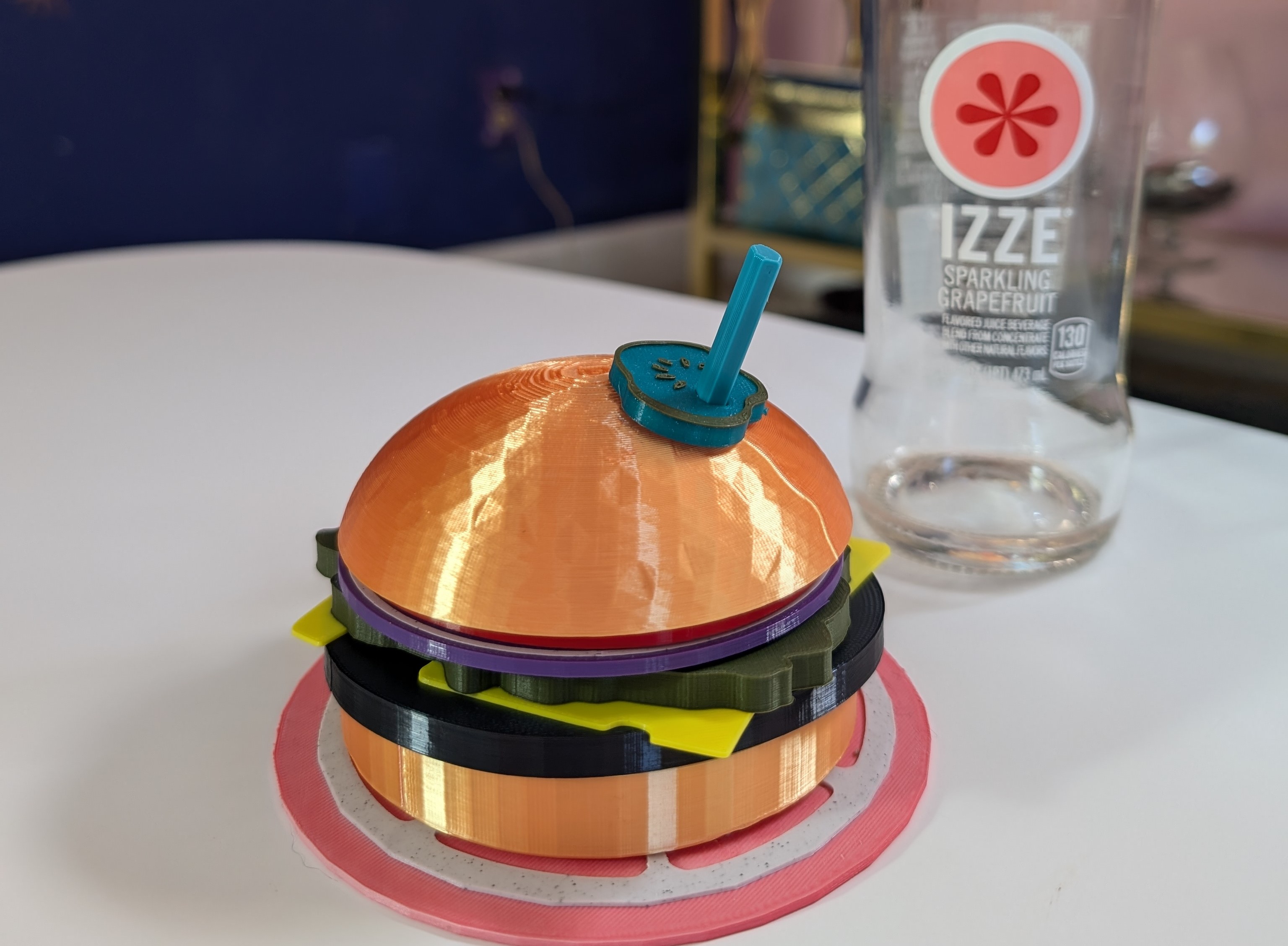 Juicy Hamburger Puzzle Coaster Set - Easy print, with filament change for multicolor - Dopamine decor, diner, retro, novelty coaster set