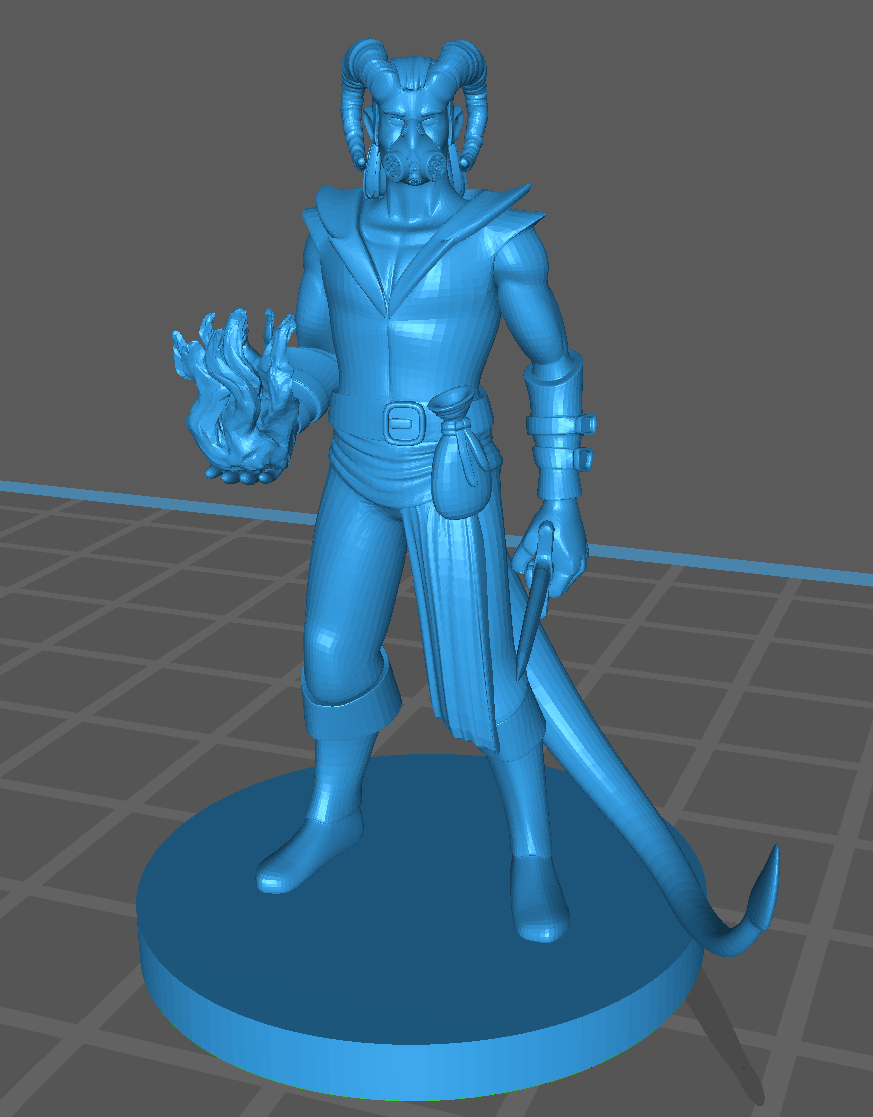 Male Tiefling Sorcerer wearing Gasmask
