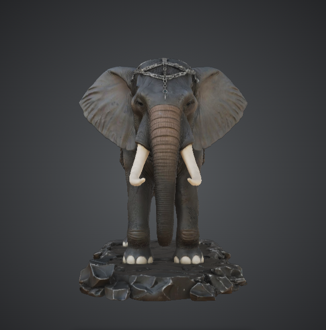 Realistic African Elephant with Ceremonial Harness