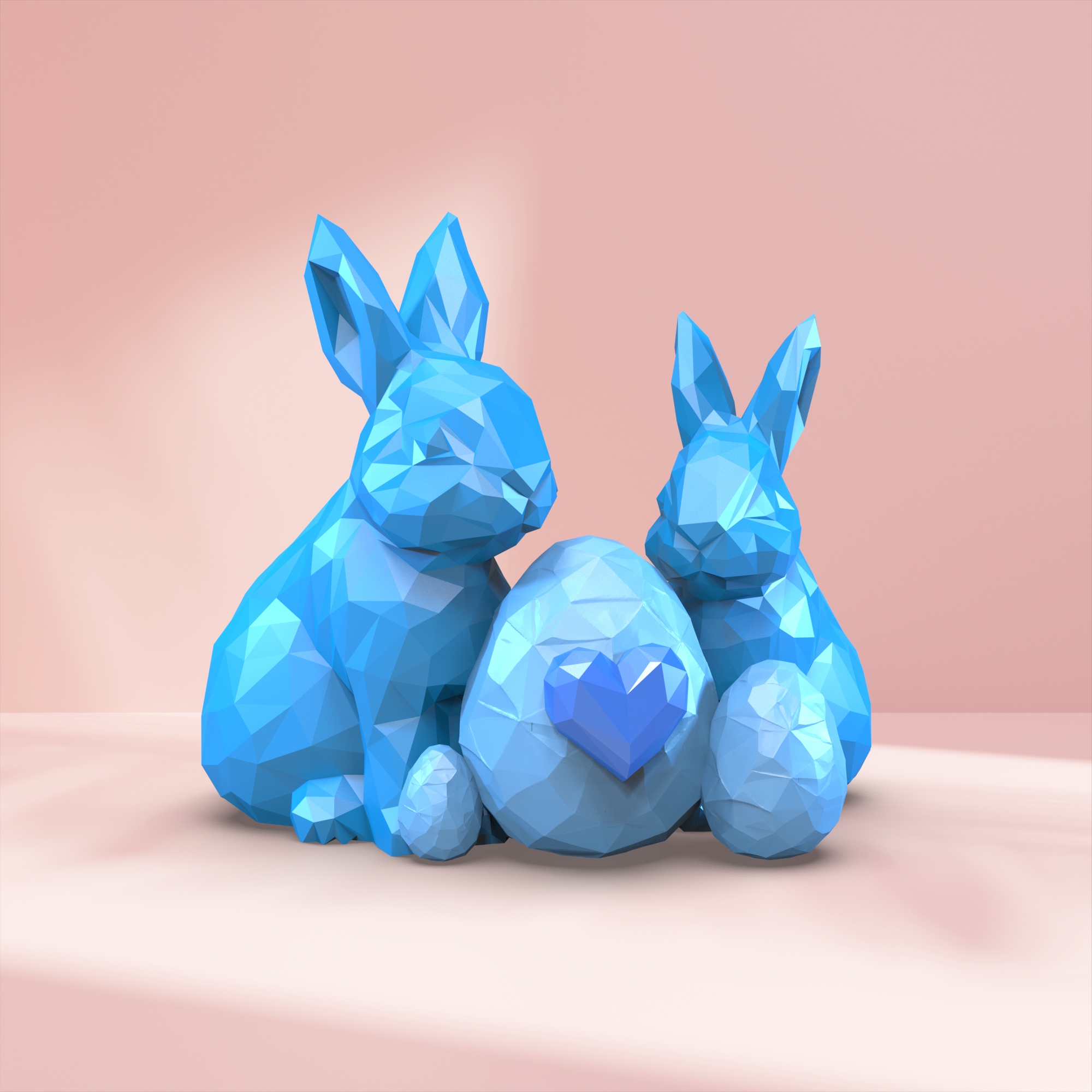 Low Poly Easter Bunny Decor, Easter Bunny Set, Egg - Heart Detail, Desktop Figurine Set, Geometric Style, Fun & Elegant Piece for Table, Shelf & Spring Decor