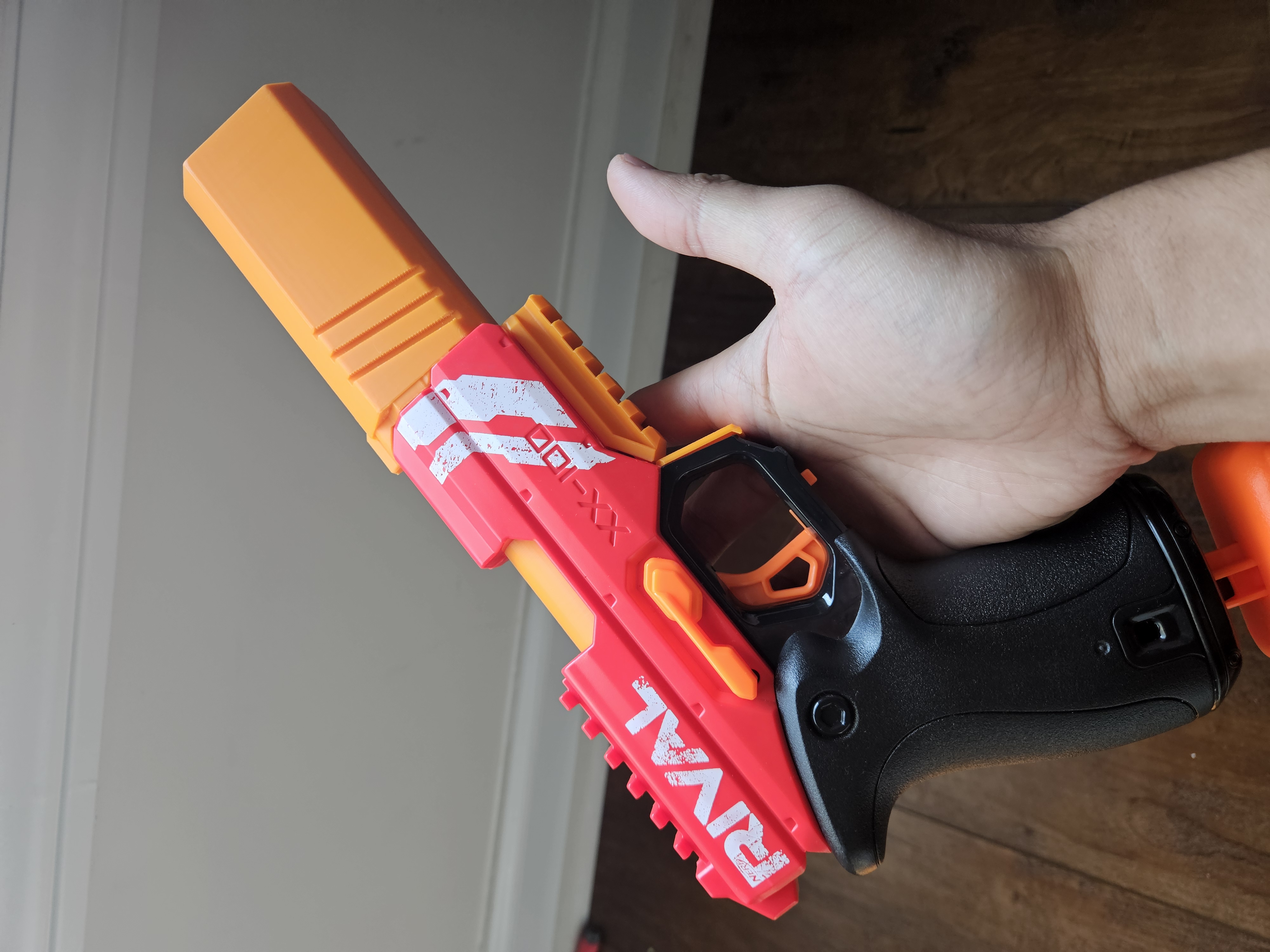 Nerf TKO (Knockout) w/ rifled barrel and Osprey suppressor