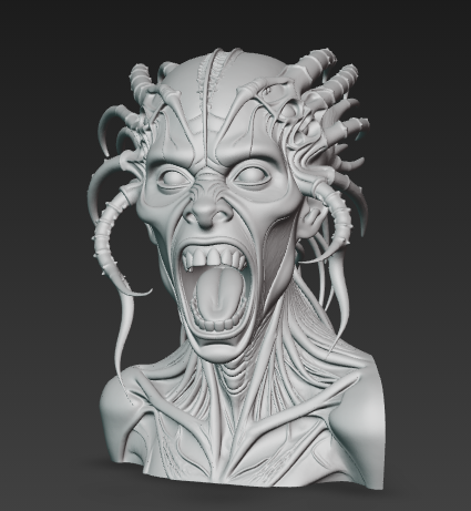 Alien woman Horror Bust - 3D Printable Monster Head Sculpture screaming alien bust demonic Gray Alien wearing panties