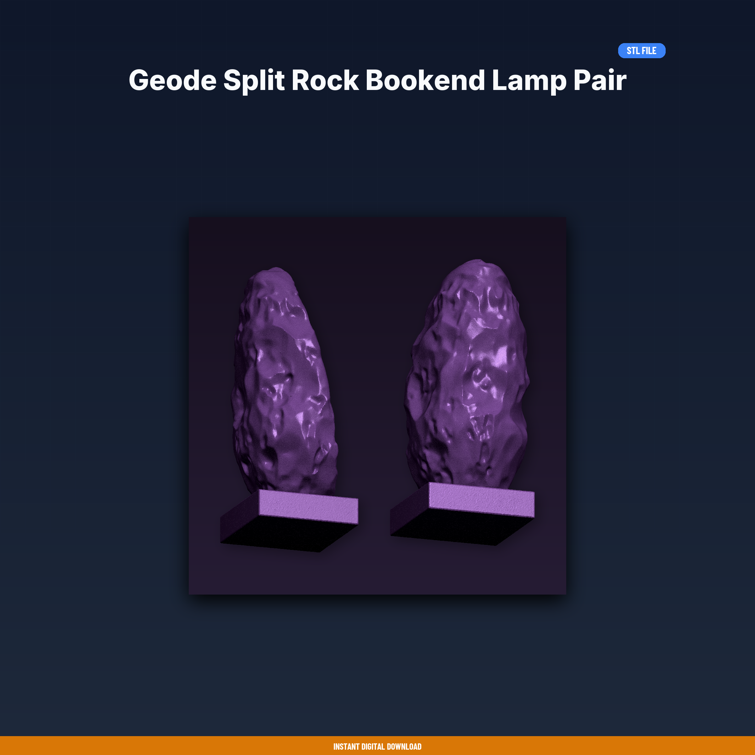 Geode Split Rock Bookend Lamp Pair - 3D Printable STL File