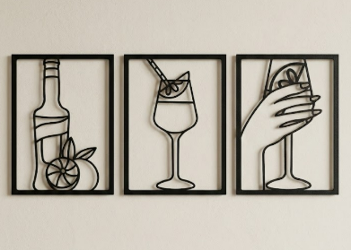 Cocktail Bar Minimalist Wall Art | Summer Drinks Set | Line Art | No Supports