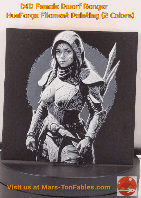 D&D Female Dwarf Ranger HueForge Filament Painting (2 Colors)