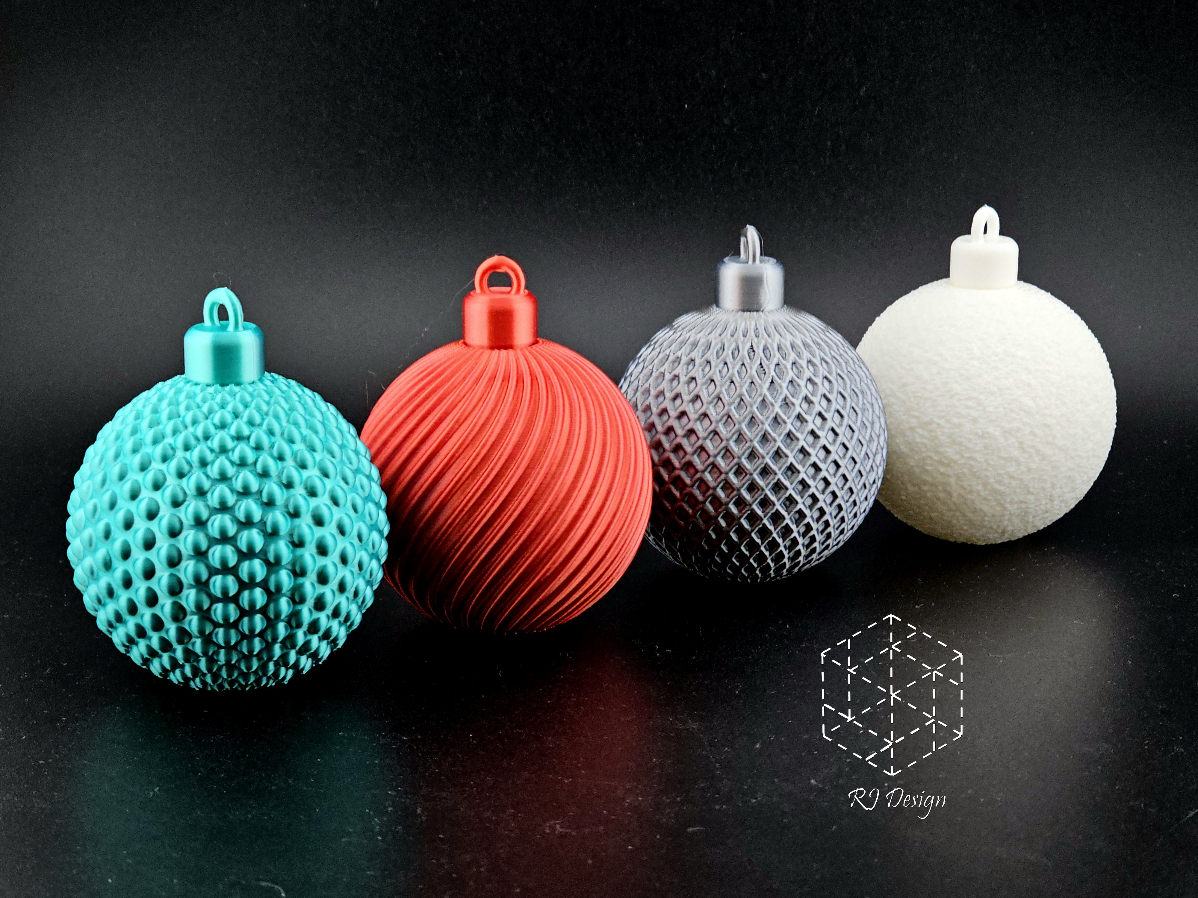 4 Bauble Set (Dotted, Spiral, Lattice, Plain/Fuzzy Skin)