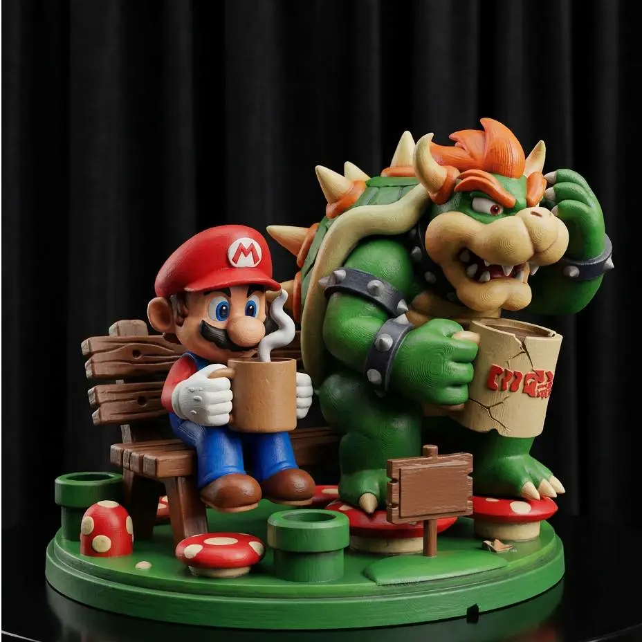 Mario and Bowser Bench Diorama | Iconic Peace Scene