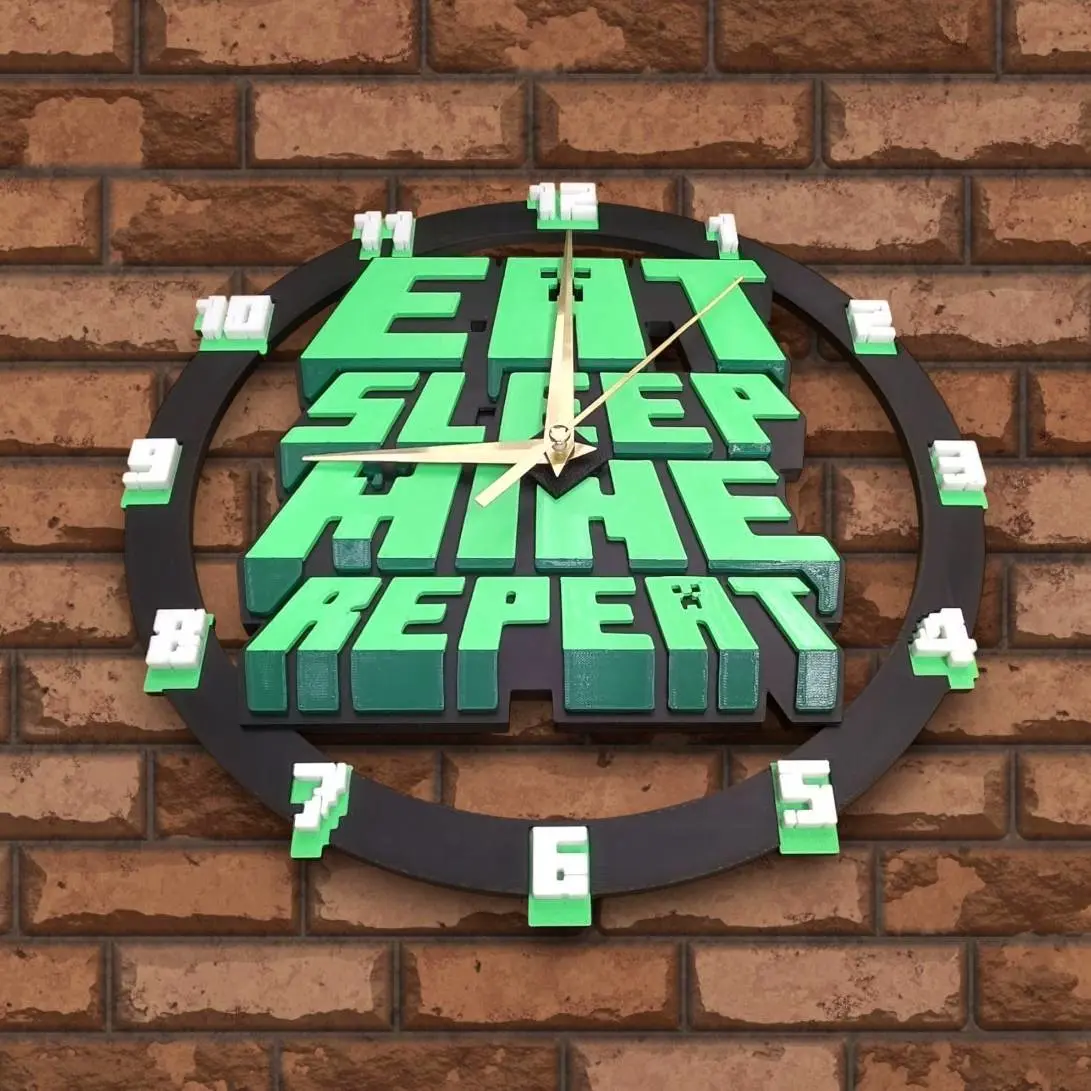 Minecraft Wall Clock – "Eat Sleep Mine Repeat"